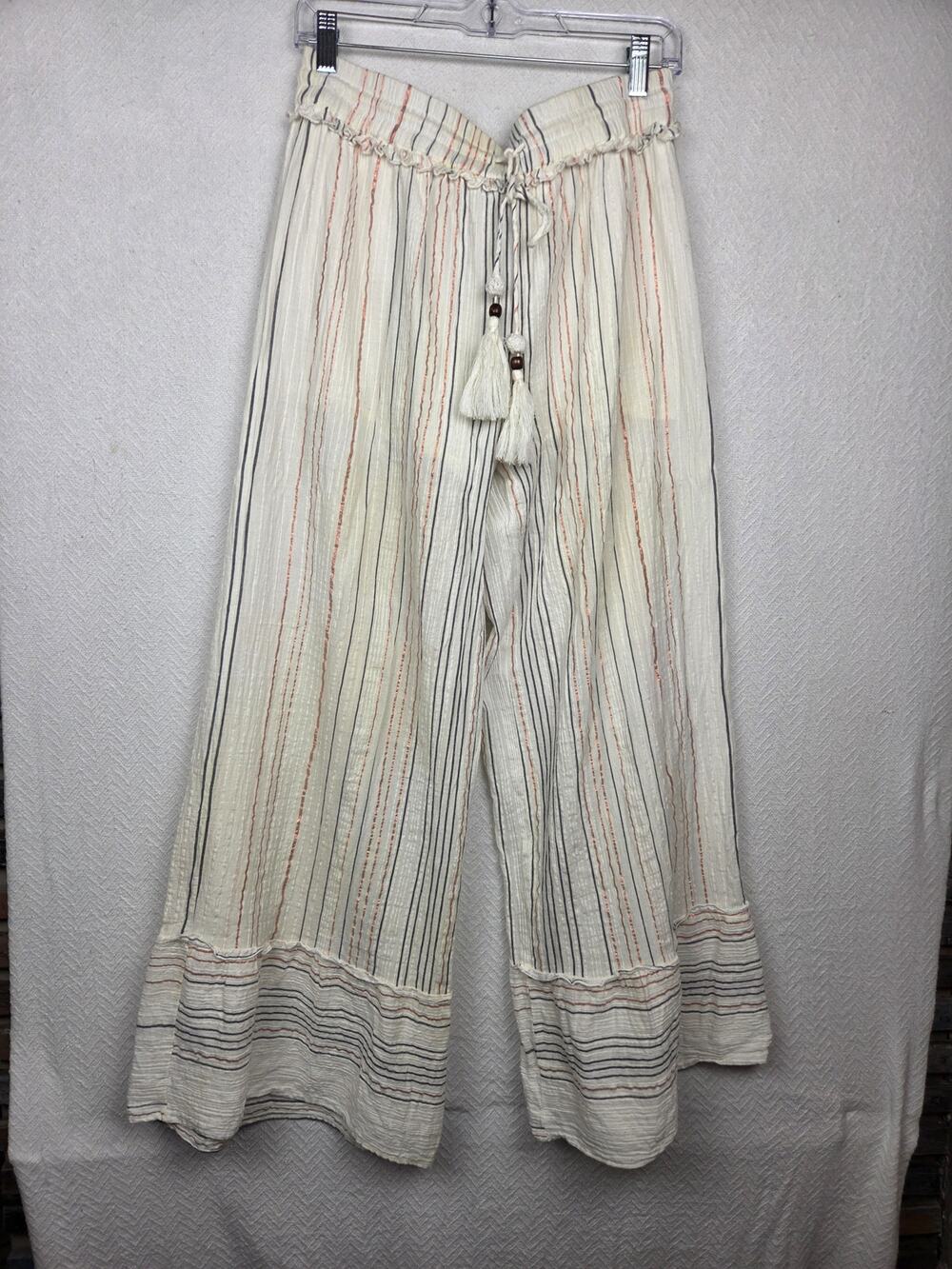 Surf Gypsy Wide Leg, Crinkle Cotton, Palazzo Pants Women's M Boho Beachwear